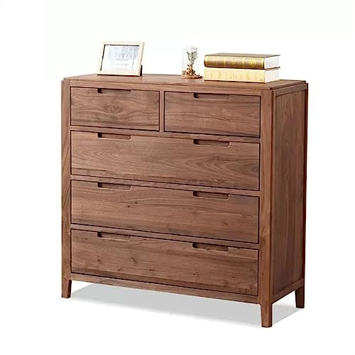 LICONG-2020 Tiroirs de Coffre Commode de Chambre à Coucher scandinave 5 tiroirs en Bois Massif Meuble Rangement for Buffet Salon Noyer Noir for