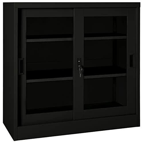 mtlskopl Armoire de bureau noire en acier trempé avec porte coulissante 90 x 40 x 90 cm Serrure Fixation murale Petite armoire de bureau pour bureau à domicile couloir