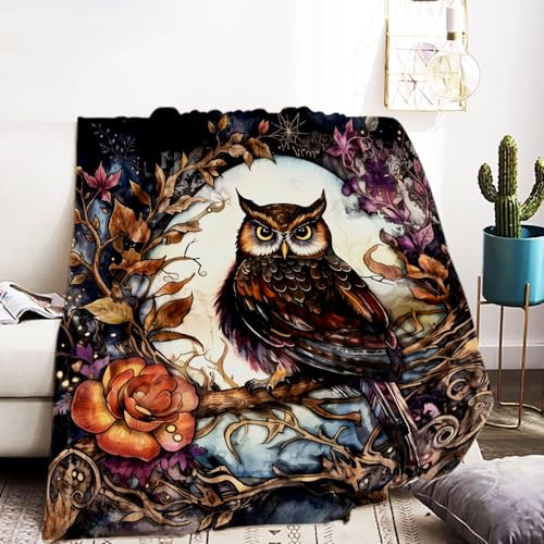 VTRXEG Eule kuscheldecke 150x200,Weich und Kuschelig Flanell Decke, Für Bett Sofa Schlafzimmer Büro (Eule-B, 150x200cm)