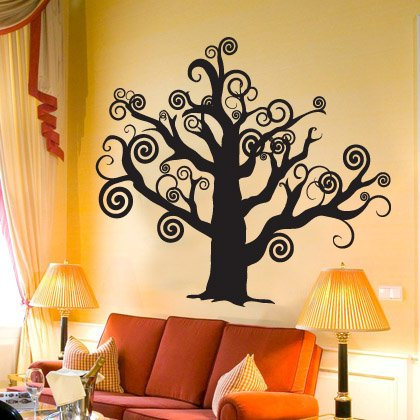 W364 Sticker mural Motif arbre tribal 120 x 109 cm Noir