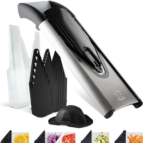 Börner Gemüsehobel V6 (Starter Set) • Edelstahl Hobel mit V-Klinge • Verstellbarer V-Hobel für Gemüse & Obst • Gemüseschneider für Scheiben, Julienne Streifen und Stifte • Gemüsereibe