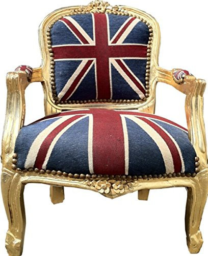 Casa Padrino Barock Kinder Stuhl Union Jack/Gold- Armlehnstuhl