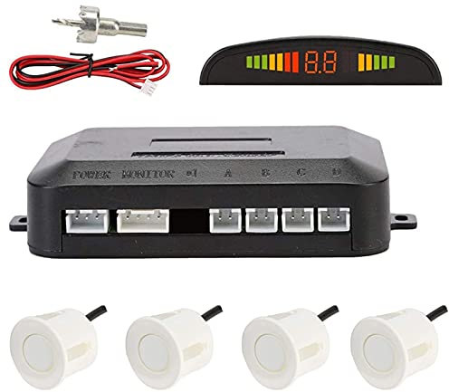 Sensores de Aparcamiento Marcha Atras,OSAN Kit de Auto LED Display + Alarma de Sonido + 4 Sensores Blanco