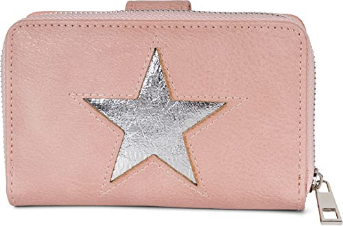 styleBREAKER Geldbörse mit Stern Cutout in Metallic oder Pailletten Optik, Reißverschluss, Portemonnaie, Damen 02040076, Farbe:Rose/Silber metallic