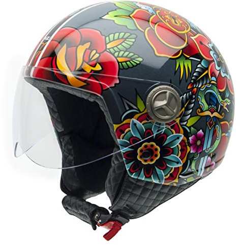 NZI Zeta Grafik Offenes Gesicht Motorradhelm, Glanz Frühling, Größe XS