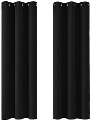 Deconovo Verdunkelungsvorhänge Gardinen gegen Kälte Blickdicht Ösen Schlafzimmer, 214x107cm(HöhexBreite), Schwarz, 2er Set
