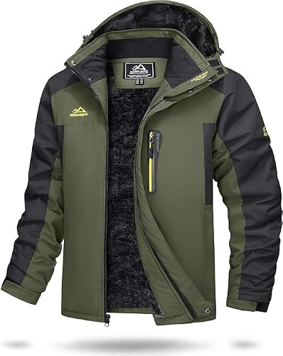 TACVASEN Herren Warme Skijacke Gefütterte Winterjacke Wasserabweisende Funktionsjacke mit Abnehmbarer Kapuzen
