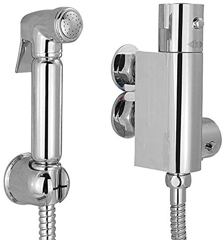 Kit Douchette WC Pulvérisateur à Bidet Chromé Thermostat pour L'Hygiène Personnelle et Le Jet à WC à Bassin Kit à Pulvérisation à Toilette Douchette