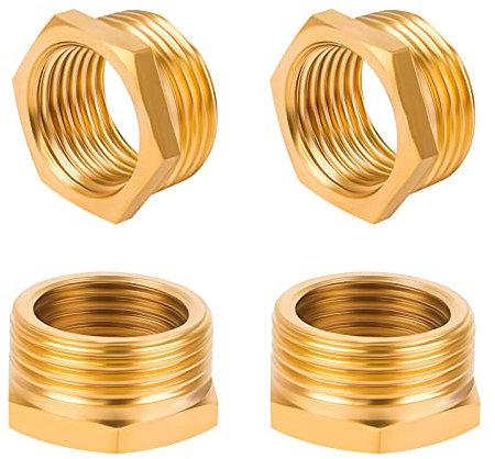 4 Pieces Reducer Adapter, Brass Thread Adapter Hex Water Pipe Reducer Fittings 1/2 Female to 3/4 Male Adapter for Hose Connector