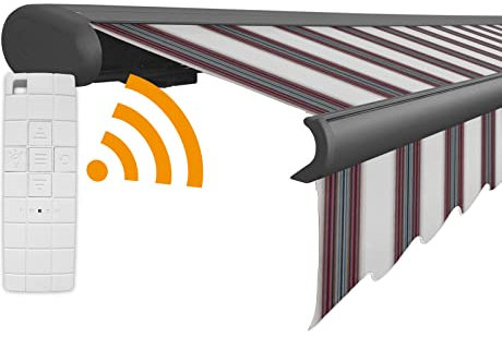Arilco Elektrische Vollkassettenmarkise Kassettenmarkise Gelenkarmmarkise Markise Sonnenmarkise Sonnenschutz in vielen Farben und Größen wählbar in der Kassettenfarbe Anthrazit (4,5m x 3m, König)