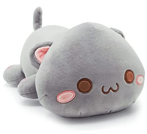 NatureMan Niedliches Kätzchen Plüschtier Stofftier Haustier Kitty Weiches Anime Katze Plüsch Kissen, Kinder Plüsch Katze Puppe Kissen Spielzeug (grau)