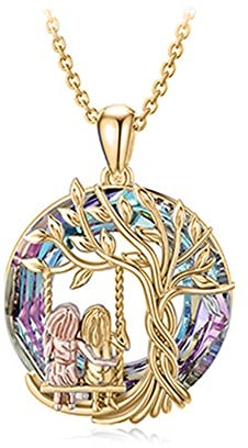 TOFBS Collier Arbre de Vie Cadeaux d'anniversaire pour femme,Collier Sœurs,Collier en argent sterling avec pendentif arbre de vie en forme d’ormeau et arbre de vie pour femme (Or)