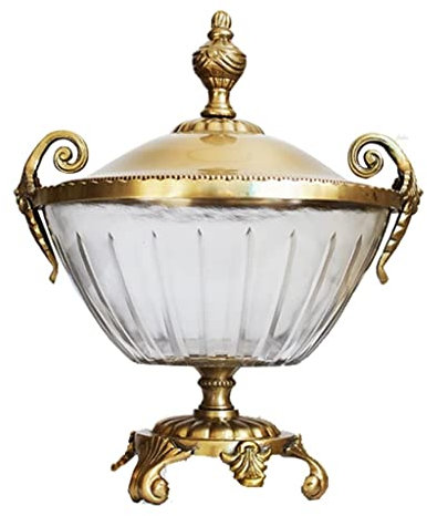 YOYOSHU Retro Candy Jar Palace Style Brass Storage Jar Glass Candy Jars with Brass Lid and Base Storage Container