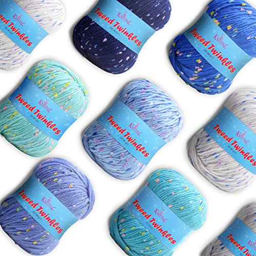 Tweed Twinkles Super Soft Textured Knitting Crochet Yarn, 8 Balls (632 metres/400 Grams), DK Light Worsted #3 (Blue Pack)