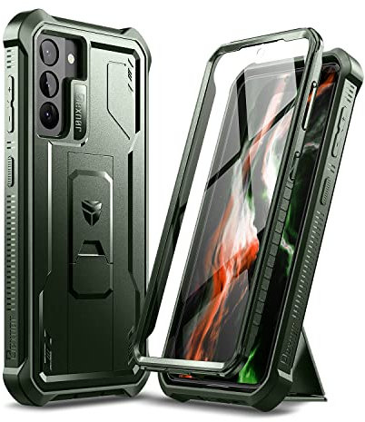 Dexnor Coque pour Samsung Galaxy S21 5G 6,2 avec Protecteur d'écran intégré de qualité Militaire Avant et arrière - Coque de Protection intégrale à 360° Antichoc avec Support - Vert
