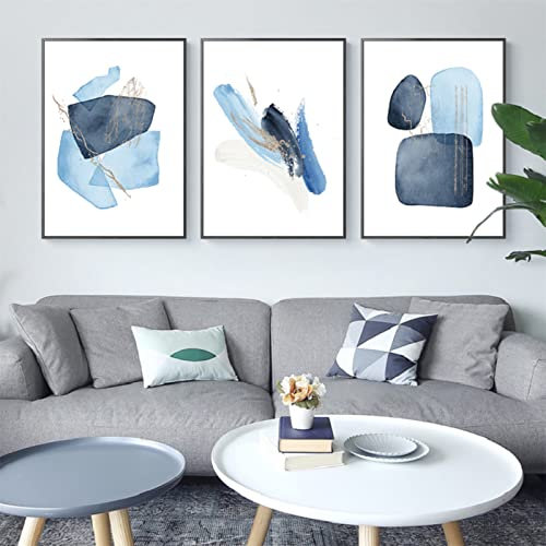 TROYSINC 3er Set Abstract Poster, Blau Geometrie Form Bilder, Ohne Rahmen Wandkunst Leinwand Poster, Morden Wandbilder für Wohnzimmer Schlafzimmer (30 x 40 cm)