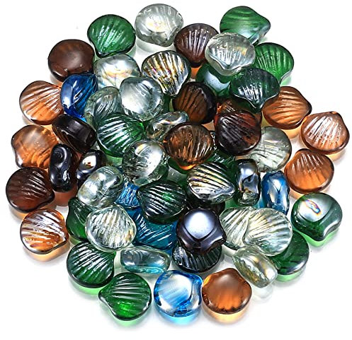 Zhujiehigh Environ 1000g/1kg Pépites de Verre, Billes Plates, Pierres de Verre Décoration, Diamants Décoratifs, Pierres de Cristal pour Vases Mariage, Perles Eau pour Aquariums - Coquillage