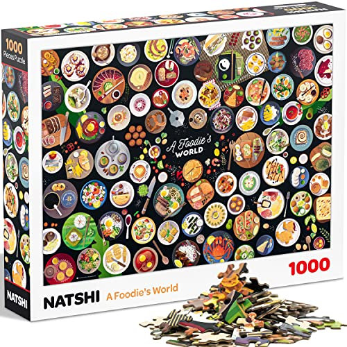 Natshi - A Foodie's World – Puzzle 1000 Teile Erwachsene – 70 x 50 cm – mit Poster & wiederverschließbarer Tasche – geprägte & Matte Teile – Spielzeug Geschenk zum Geburtstag Weihnachten – PZ001