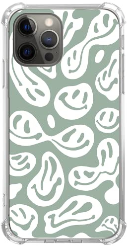 Nsydnbly Aesthetic Sage Green Trippy Smile Face Case Compatible with iPhone 14 Pro Max, Cute Pastel Smile Face Case for iPhone 14 Pro Max for Teens Women Men, Trendy Cool TPU Case Cover