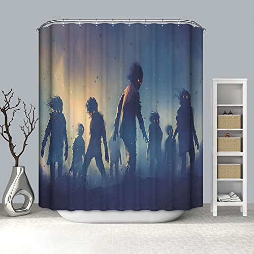 Skcess Haken Duschvorhang Blau, Polyester Duschvorhang Wasserdicht Zombie Duschvorhang Antischimmel 150x180CM