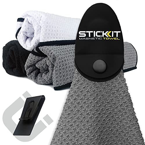 STICKIT Magnetisches Handtuch, Grau | Mikrofaser-Handtuch mit tiefen Waffeltaschen | Magnet für starken Halt | Super saugfähig und schnell trocknend