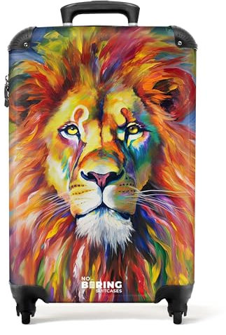 NoBoringSuitcases.com® Handgepäck Koffer 55x35x20 cm Trolley Reisekoffer Handgepäck-Koffer 4 Rollen Leicht Kabinentrolley Hartschalenkoffer Ölfarbe - Löwe - Farbenfroh