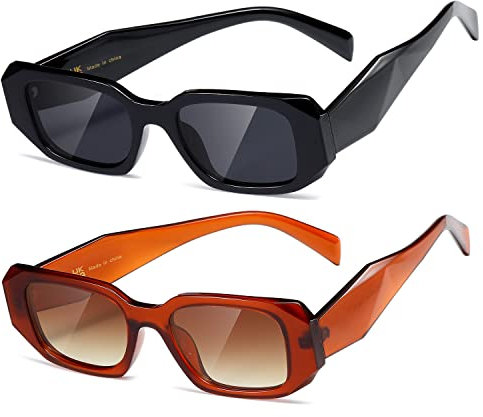 kimorn Rechteck Sonnenbrille für Frauen Männer Trendy Retro Trendy Sonnenbrille 90's Vintage Square Frame (Schwarz+Amber Frame Gradient Brown Linse)