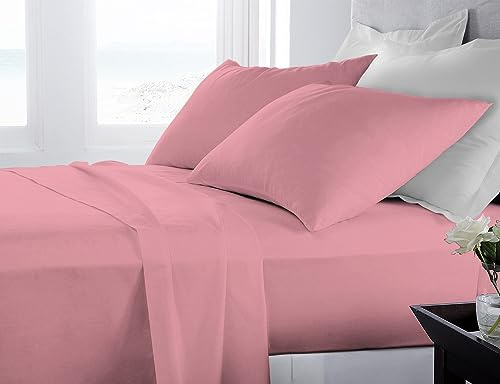 Banzaii Completo Lenzuola Una Piazza e Mezza 100% Puro Cotone Alta qualità Made in Italy (per materassi 120/130 cm, altezza fino a 30 cm) Rosa