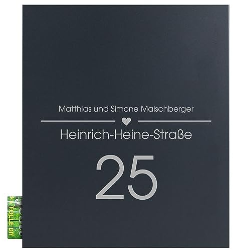 Briefkasten mit Zeitungsfach anthrazit MOCAVI Box 111NF77a, Postkasten mit Hausnummer, Straße und Name, Wandbriefkasten mit Straßennamen, personalisiert Postbox Zeitungsrolle, rostfrei, Qualität groß