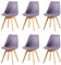 EGGREE Pack 6 Sillas de Comedor Sillas Cocina Nordica con Asiento Tapizado de Cuero PU y Patas de Haya, Gris-Violeta