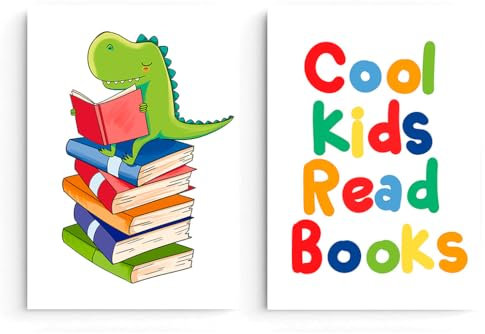 NUBUNI Original Poster | Accessoires und Dekoration | Deko Kinderzimmer | Wanddekoration Kinderzimmer | Poster Kinderzimmer | Gemälde Kinderzimmer | Rahmen Nicht enthalten | Dino Reading