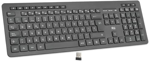 Rii RK106 Pack Teclado y Ratón inalámbrico,Combo Teclado y Raton Inalámbricos Español,Silencioso Teclado de tamaño Completo ergonónimo para PC/Laptop/Windows
