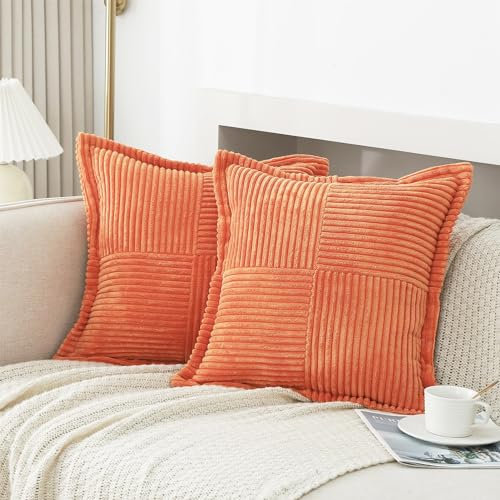 NSXIN Kordsamt Kissenbezug Weiche Kissenhülle 2er Set Dekorative Sofakissen Couchkissen Dekokissen Moderne Zierkissenbezug Kuschelkissen für Schlafzimmer Wohnzimmer (Orange,50x50cm)