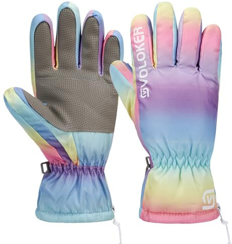 Jupsk Guantes de Esquí de Invierno Impermeables Antideslizantes Térmicos de Felpa Snowboard Coloridos Guantes Mitones para Niños Niñas y Niños Edad 6-8