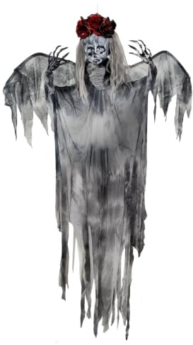 Horror-Shop Graues Gothic Girl als Hängefigur mit Fetzenkleid & Flügel