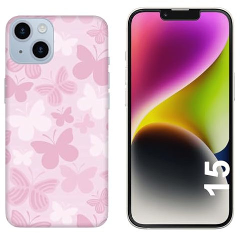 Generico Cover compatibile con Cover Apple iPhone 15 Design pattern Farfalle Rosa e Bianche Rigido