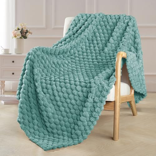 Exclusivo Mezcla Coperta Plaid Pile di Flanella per Divano, 130x170 CM Coperta Letto Singolo con Elegante Jacquard, Morbida e Calda, Verde grigiastro