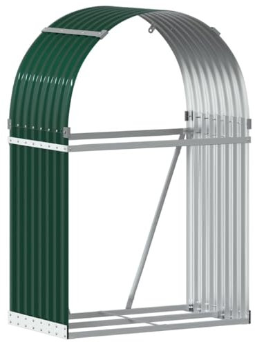vidaXL Kaminholzunterstand, Kaminholzregal mit viel Stauraum, Feuerfest Brennholzregal mit Haken, Garten Holzlager Unterstand, Grün 80x45x120cm Verzinkter Stahl