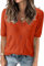 TrendiMax Damen T-Shirt V Ausschnitt Kurzarm Strick Shirt Dünne Pullover Sommer Frühling Strickpullover Casual Oberteile Bluse Tops (L, Orange)