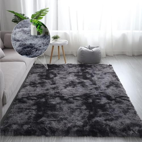 NINGBAI Cosy kuschelig Warmer Fellteppich 50 x 120 cm Langflor Teppiche Modern, Shaggy Schlafzimmer Bettvorleger Anti-Rutsch Unterseite, Waschbar bis 40 Grad für Schlafzimmer Kinderzimmer, Schwarz