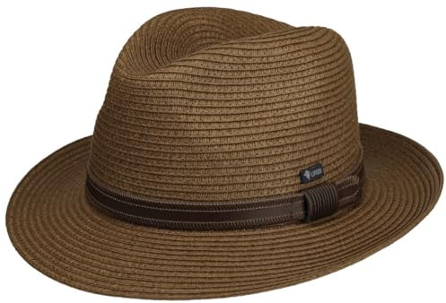 Lipodo Mondavio Bogart Hat Classic Paper Straw Fedora with Leather Band Made in Italy Men Summer Brown L (58-59 cm)