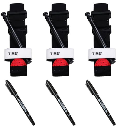3 Pack Tourniquets, VEGCOO Outdoor Emergency Tourniquet Tactical Emergency Strap Hemostatic Bandage with 3 Marker Pen, Portable Tourniquet First Aid for Camping Hiking Mountaineering Outdoor Sports