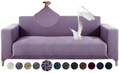 Alishomtll Copridivano elasticizzato a 3 posti, universale, idrorepellente, copridivano elasticizzato, jacquard, antiscivolo, per cani e gatti (185-230 cm, viola)