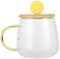 Taza de vidrio de borosilicato resistente al calor con tapa de cuchara de acero inoxidable para el hogar y la oficina (limón)