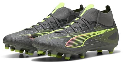 PUMA Ultra 5 Match+ FG/AG, Zapatillas de fútbol Unisex Adulto, Matte Aged Silver-Yellow Alert Aged Silver, 40 EU