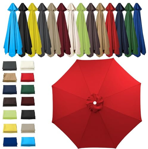 Sonnenschirm Ersatzbezug 2M/2.7M/3M 6/8 Streben, UV-Schutz Ampelschirm Bezug, Wasserdicht Schirmbezug Sonnenschirm Ersatzteile für Balkon, Garten, Pool und Strand (3m-6Rippen,Rot)