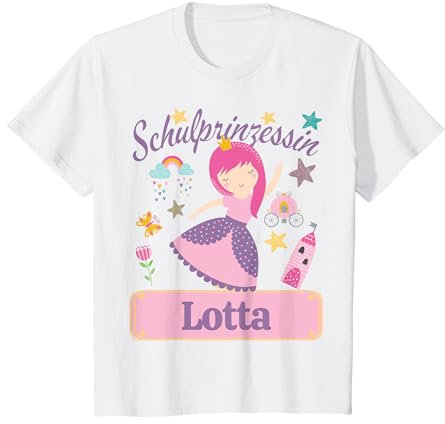 Kinder Schulstart 2024 Personalisiert Prinzessin Lotta Einschulung T-Shirt