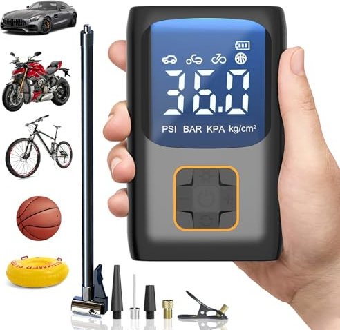 Newfun Tyre Inflator Air Compressor Cordless- 6000mAh Portable Air Pump for Cars, Motorbikes, Bikes, and Footballs, 60W Power, 150 PSI, with LED Display and Rapid Inflation