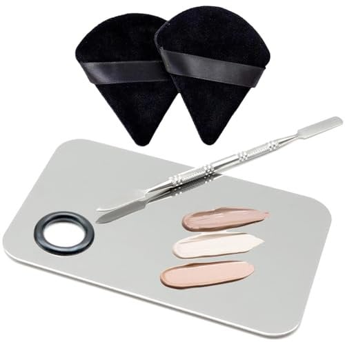 4 Packs Makeup Spatula and Palette Makeup Mixing Palette Triangle Powder Puff Set Foundation Spatula Picasso Makeup Spatula for Makeup