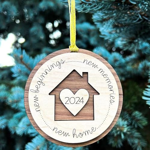 Yeliuxi New House Christmas Ornament,New Home Ornament 2024,Holz Basteln Neues Haus Anhänger für Weihnachten,Baumschmuck Weihnachtsschmuck,Christbaumschmuck Weihnachts